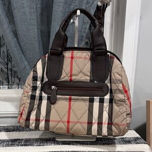 Plaid Quilted Handbag with Brown Accents